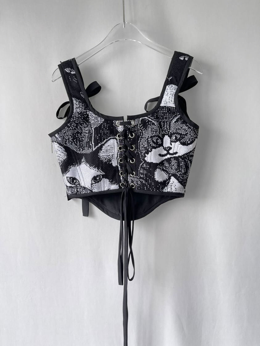Black and White Vintage Cat Corset #5