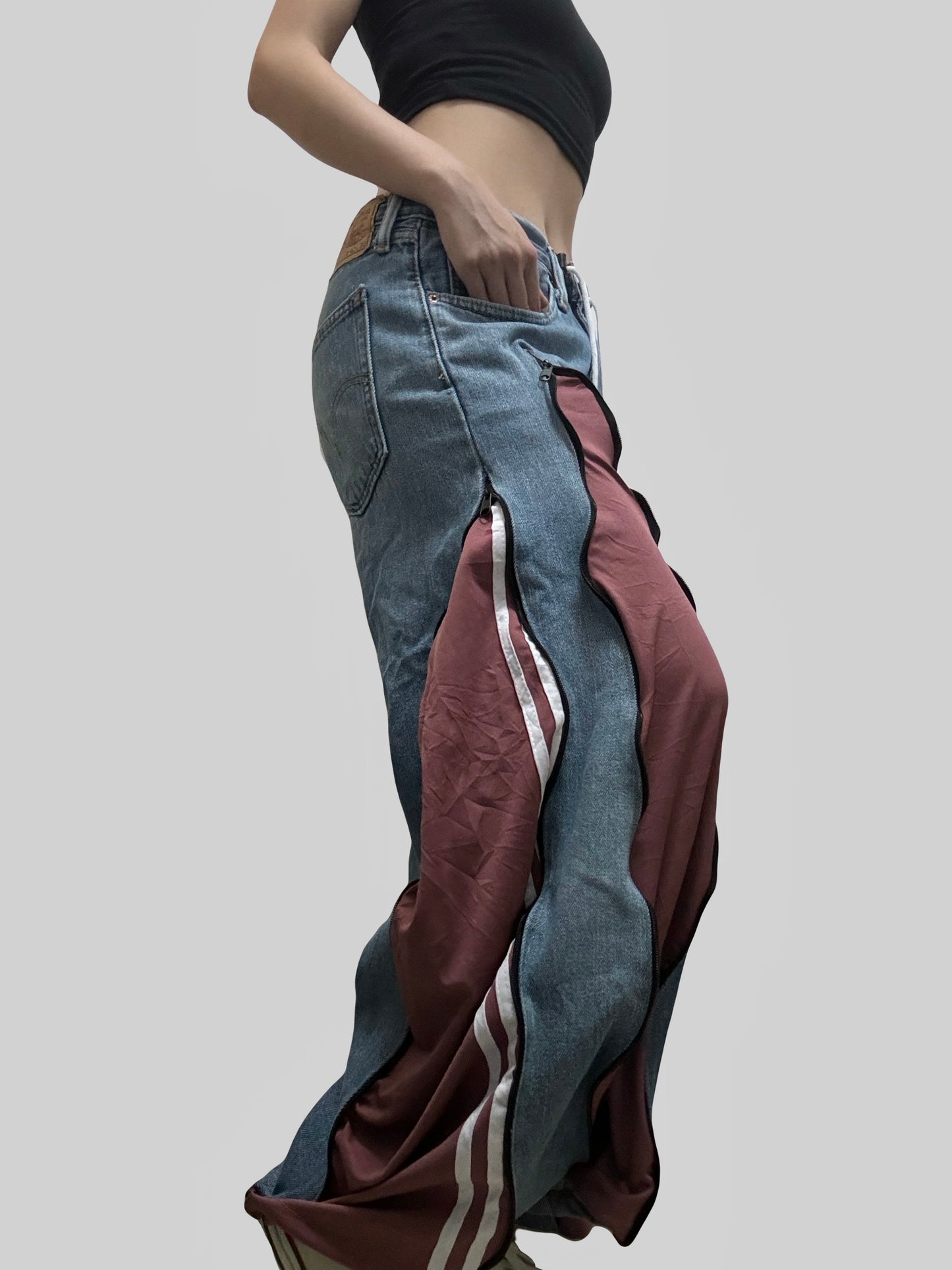 小個子版本: Dusty Rose Adidas Sweatpants X Levi’s Jeans Remade #65