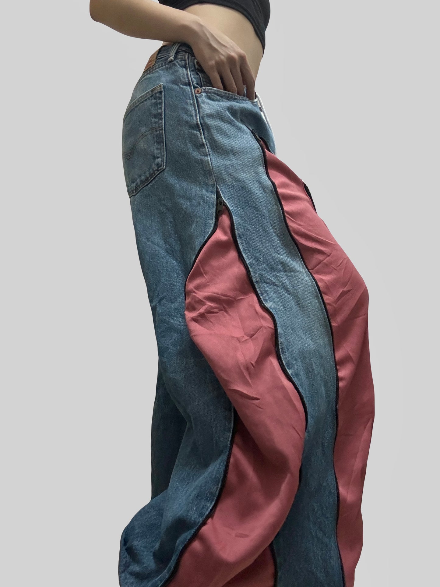 小個子版本: Salmon Pink Adidas Sweatpants X Levi’s Jeans Remade #64