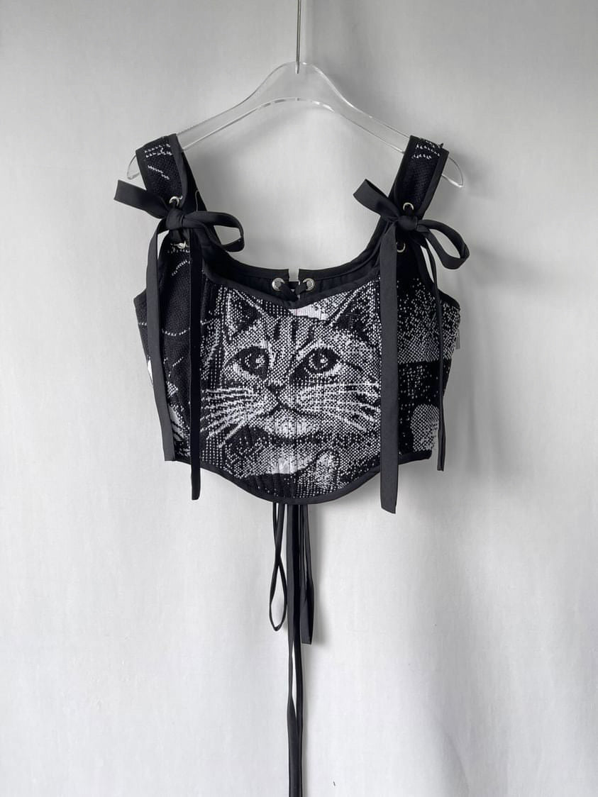 Black and White Vintage Cat Corset #5