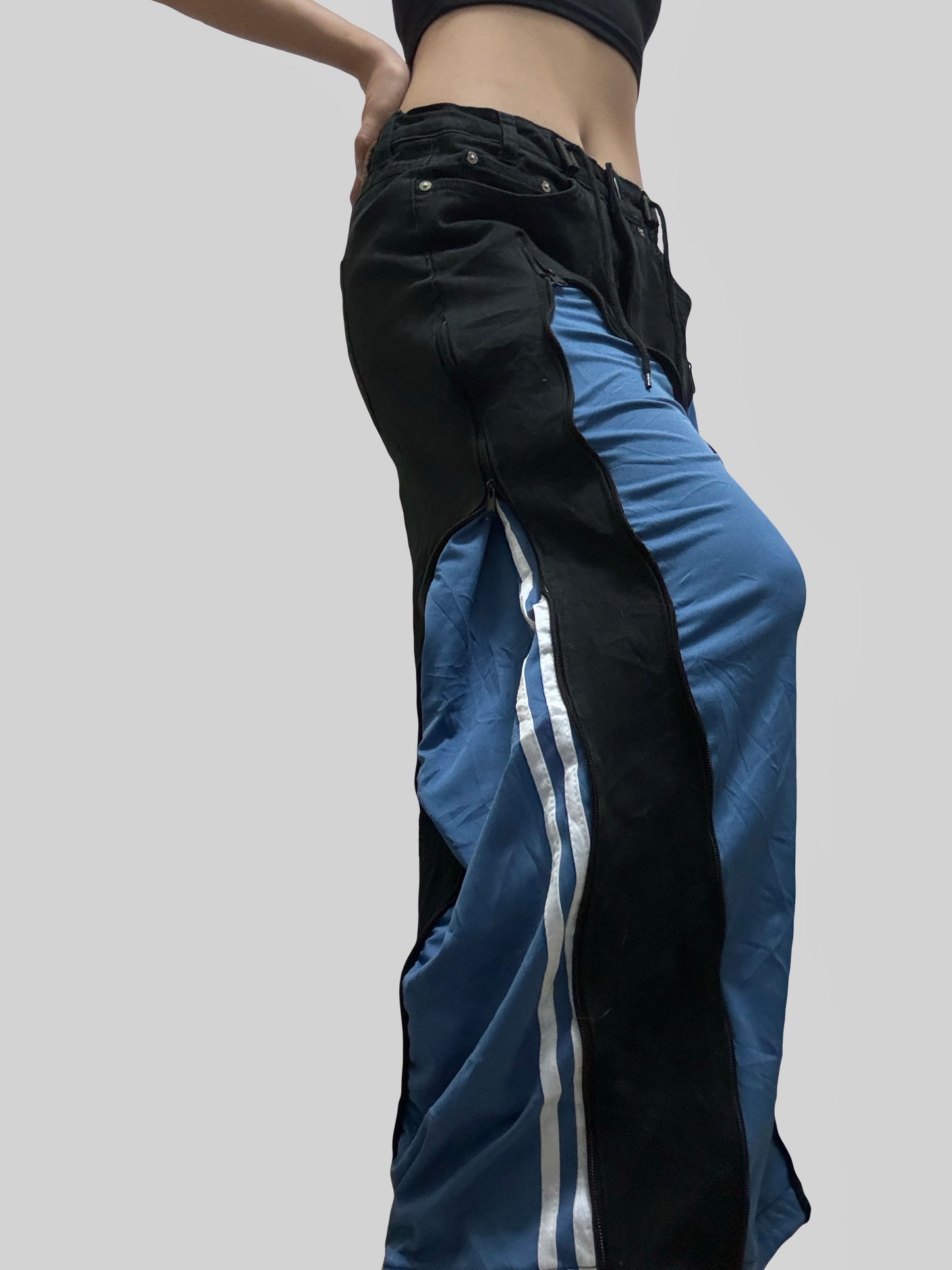 小個子版本: Dull Blue Adidas Sweatpants X Black Jeans Remade #61