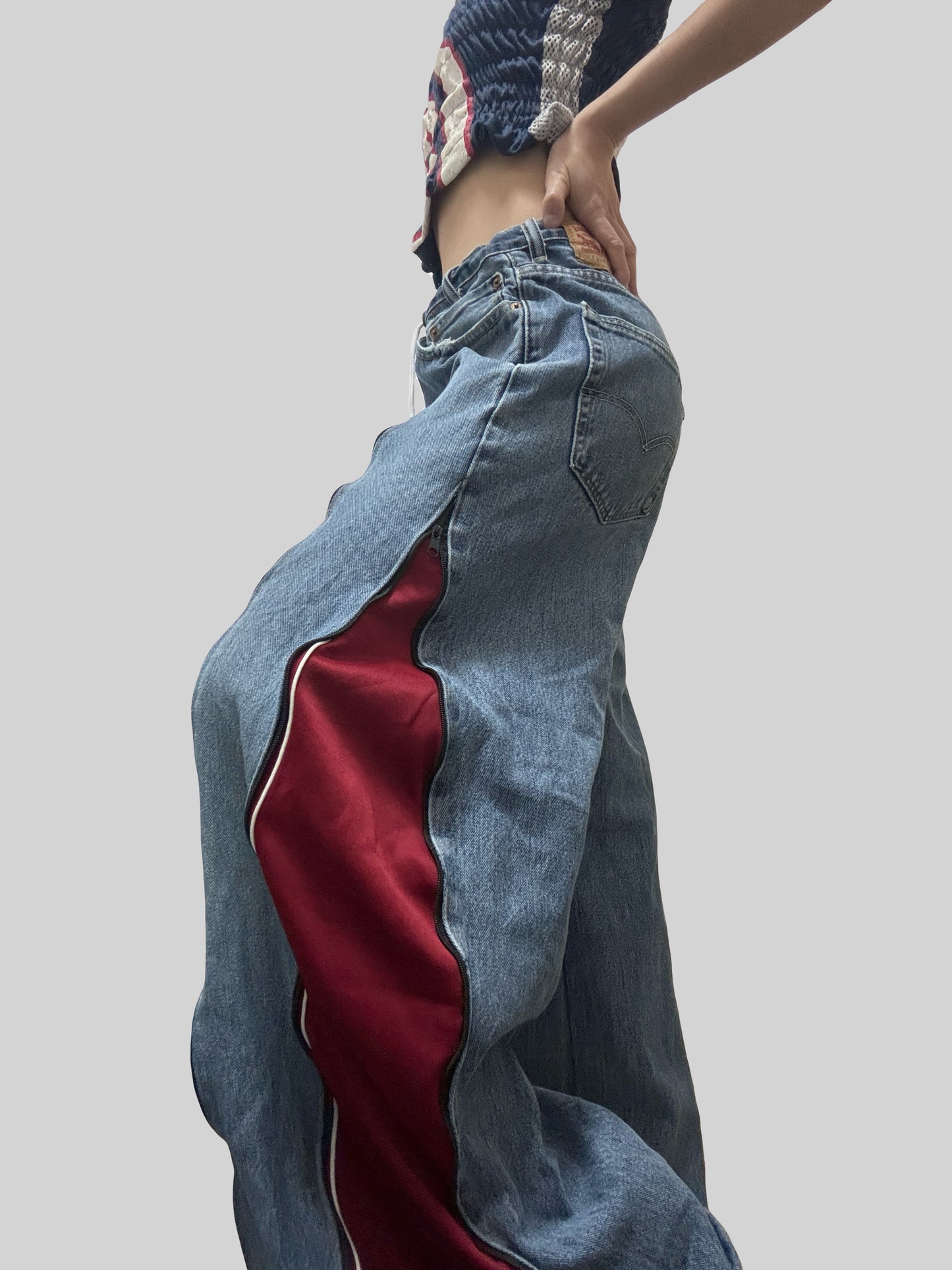 Red Adidas Sweatpants X Levi’s Jeans Remade #30