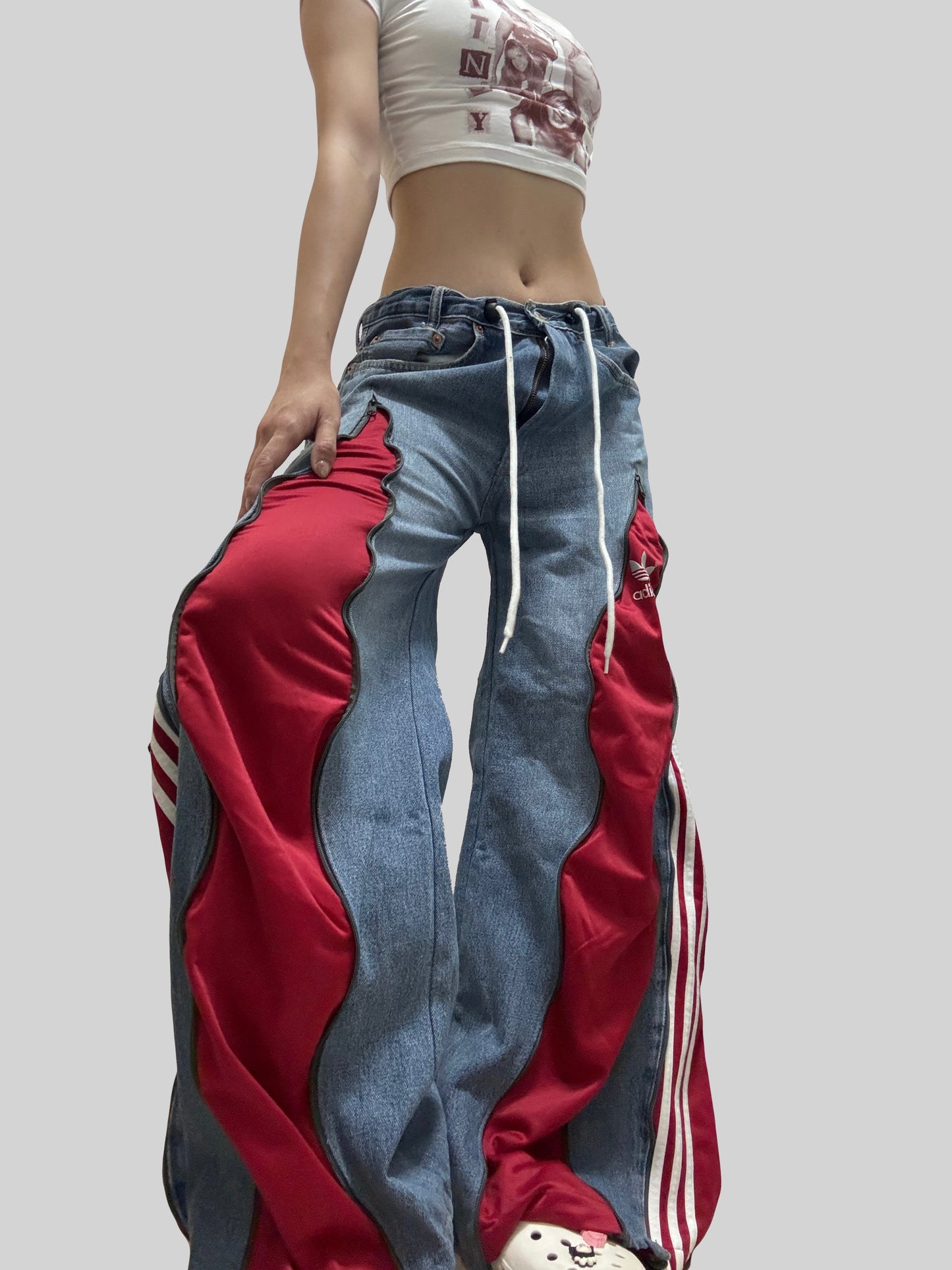 Red Adidas Sweatpants X Levi’s Jeans Remade #49