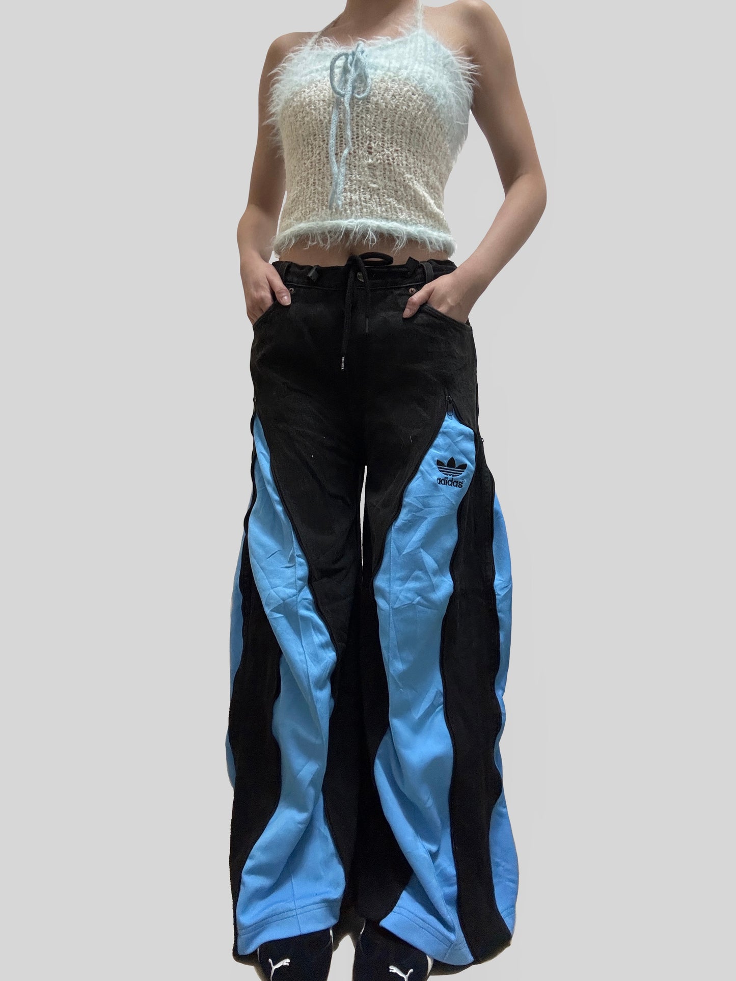 Sky Blue Adidas Sweatpants X Black Jeans Remade #81