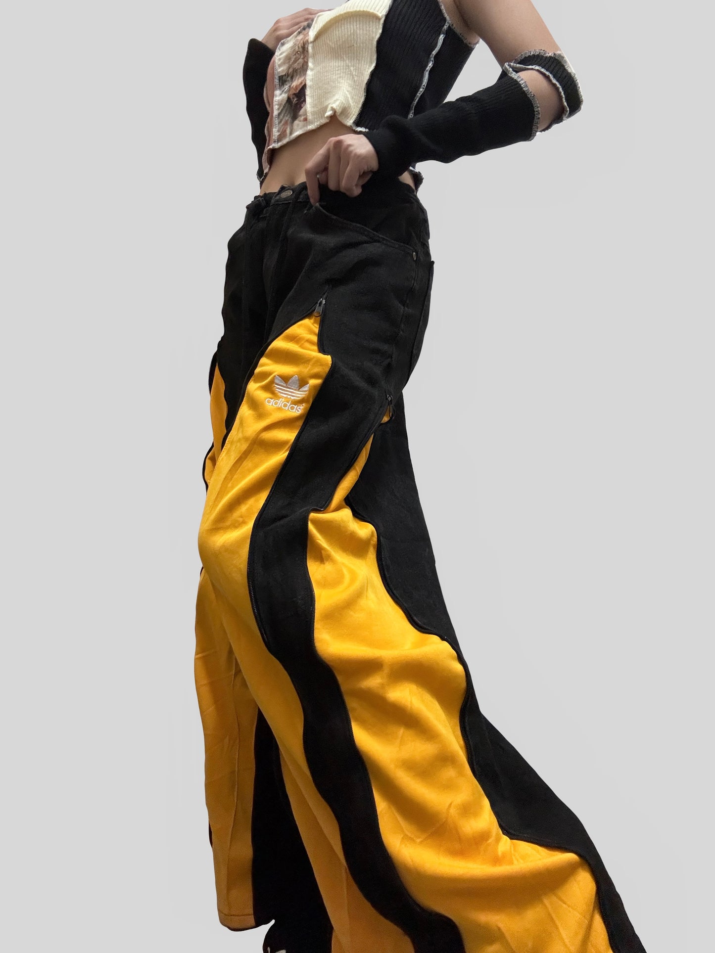 Yellow Adidas Sweatpants X Black Jeans Remade #83