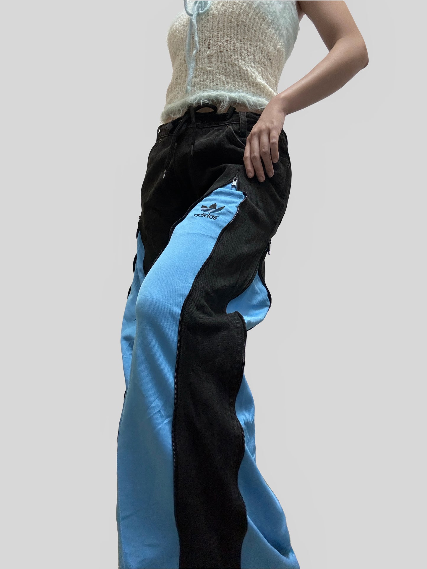 Sky Blue Adidas Sweatpants X Black Jeans Remade #81