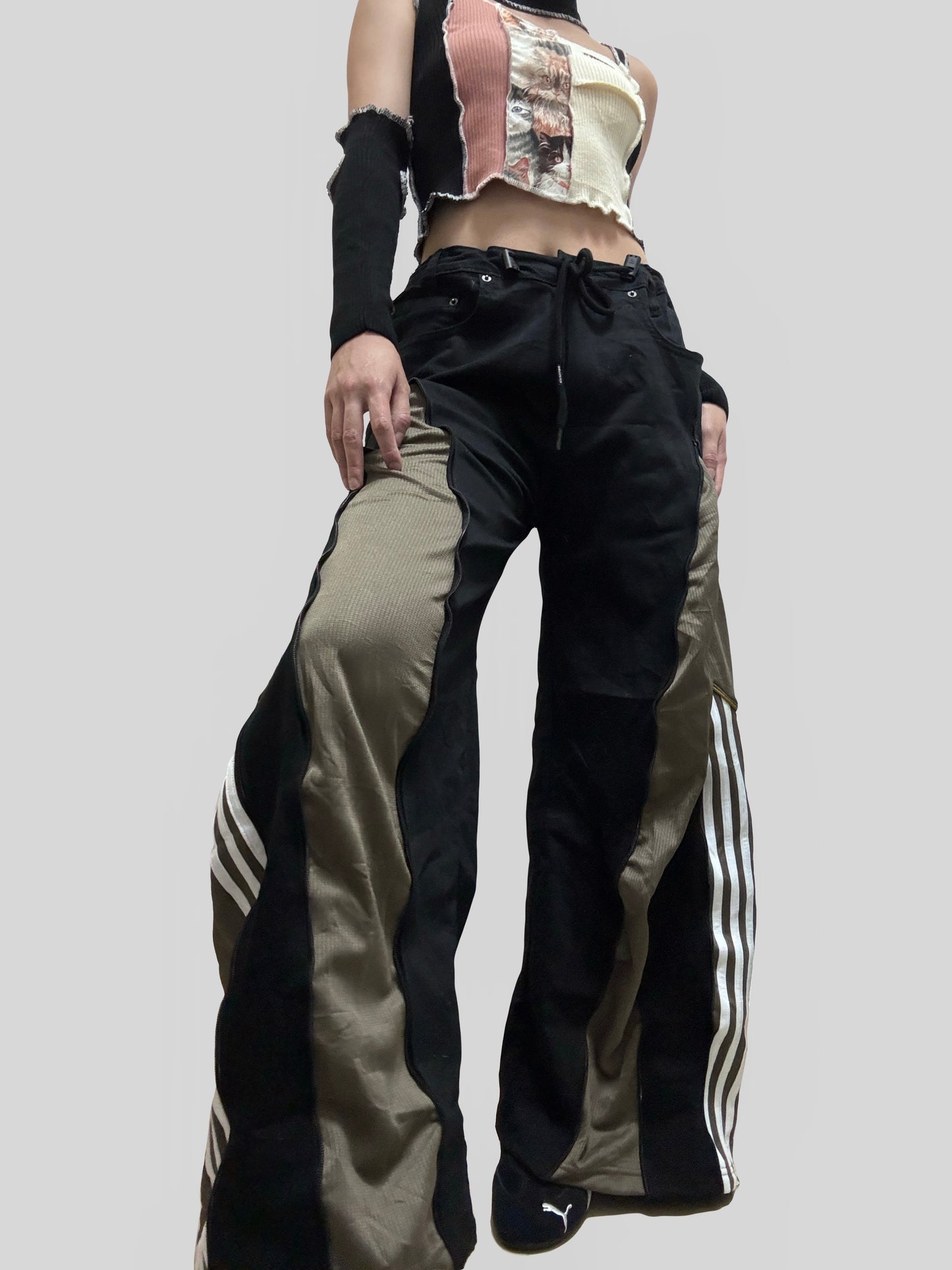 Brown Adidas Sweatpants X Black Jeans Remade #82