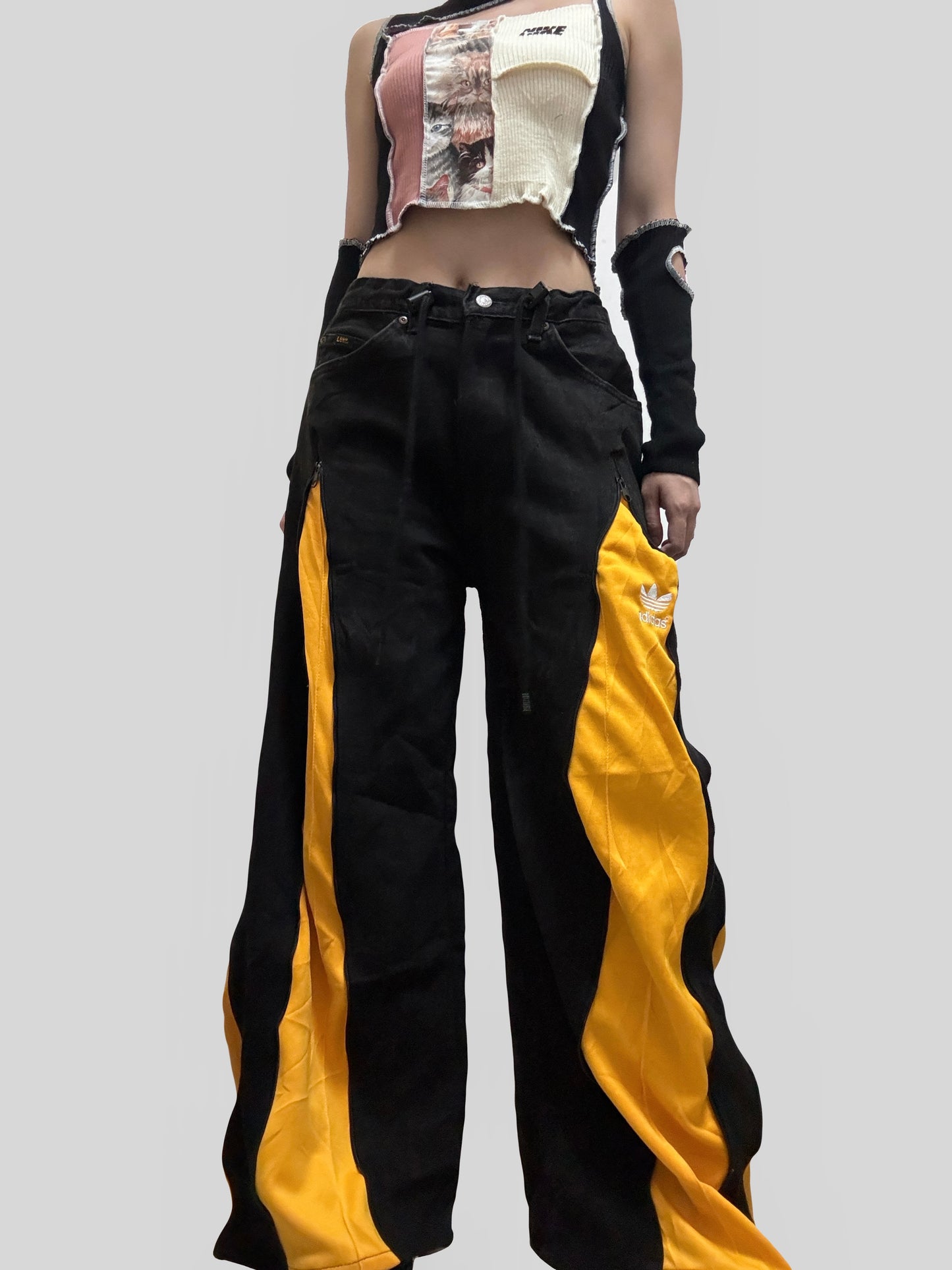 Yellow Adidas Sweatpants X Black Jeans Remade #83