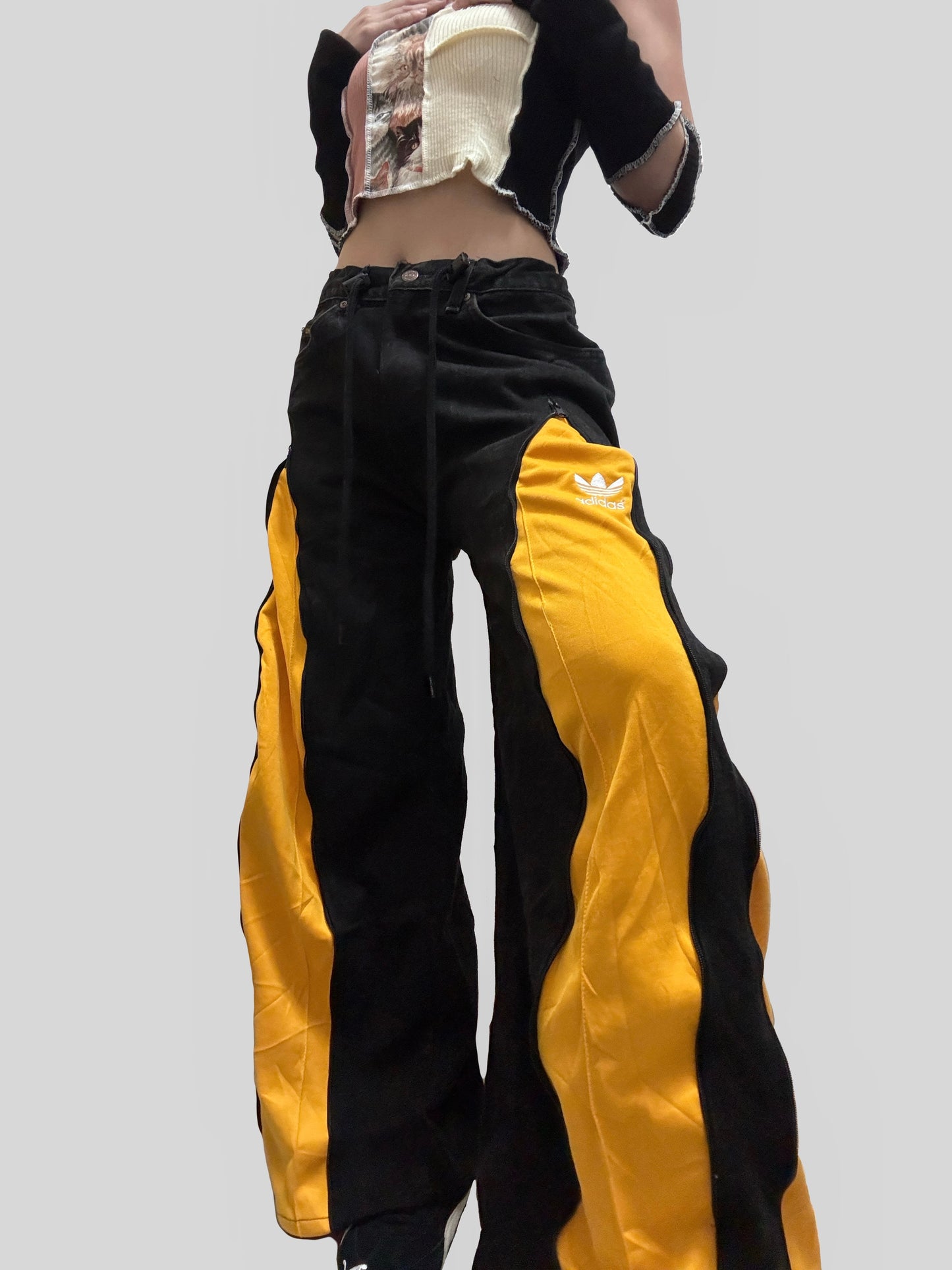 Yellow Adidas Sweatpants X Black Jeans Remade #83