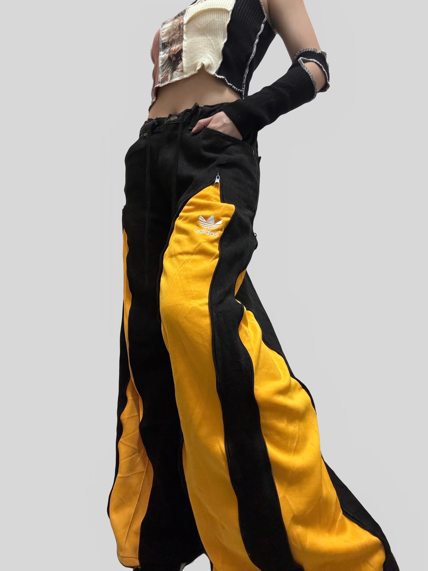 Yellow Adidas Sweatpants X Black Jeans Remade #83