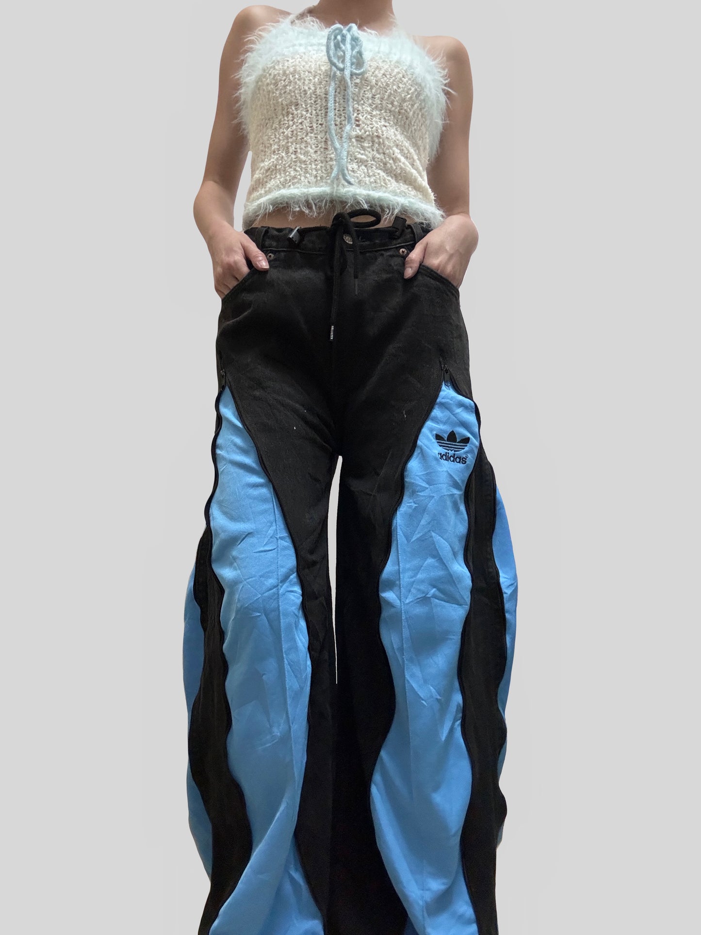 Sky Blue Adidas Sweatpants X Black Jeans Remade #81