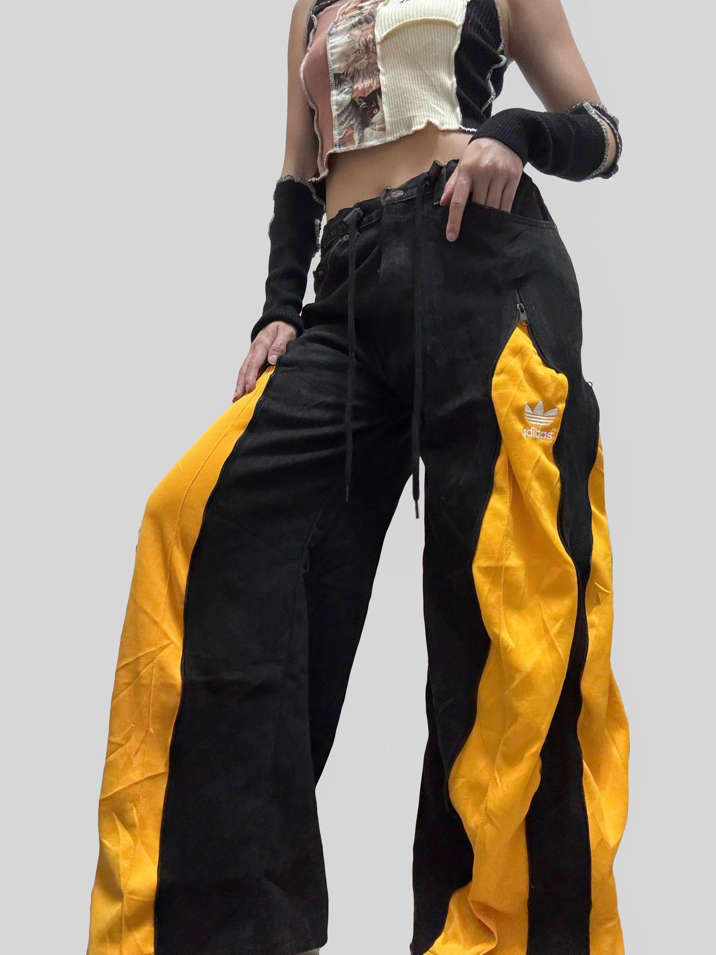 Yellow Adidas Sweatpants X Black Jeans Remade #83