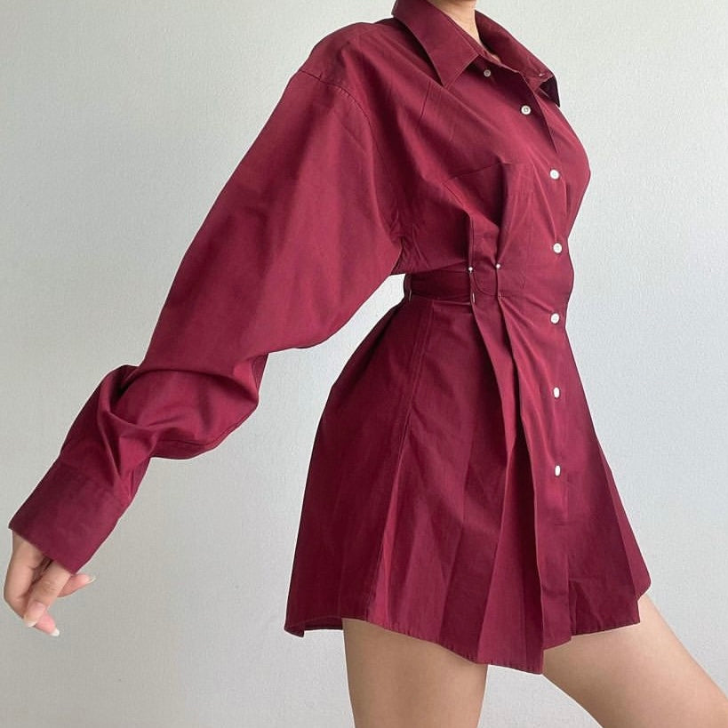 Red #1 (Special Color)- Remade Corset Shirt Dress