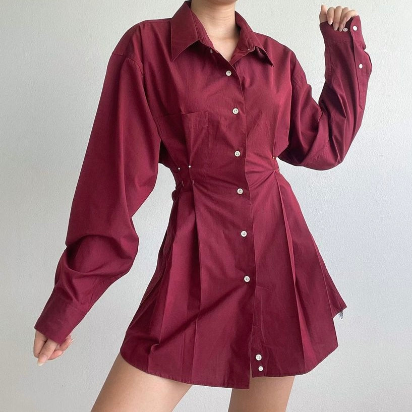 Red #1 (Special Color)- Remade Corset Shirt Dress