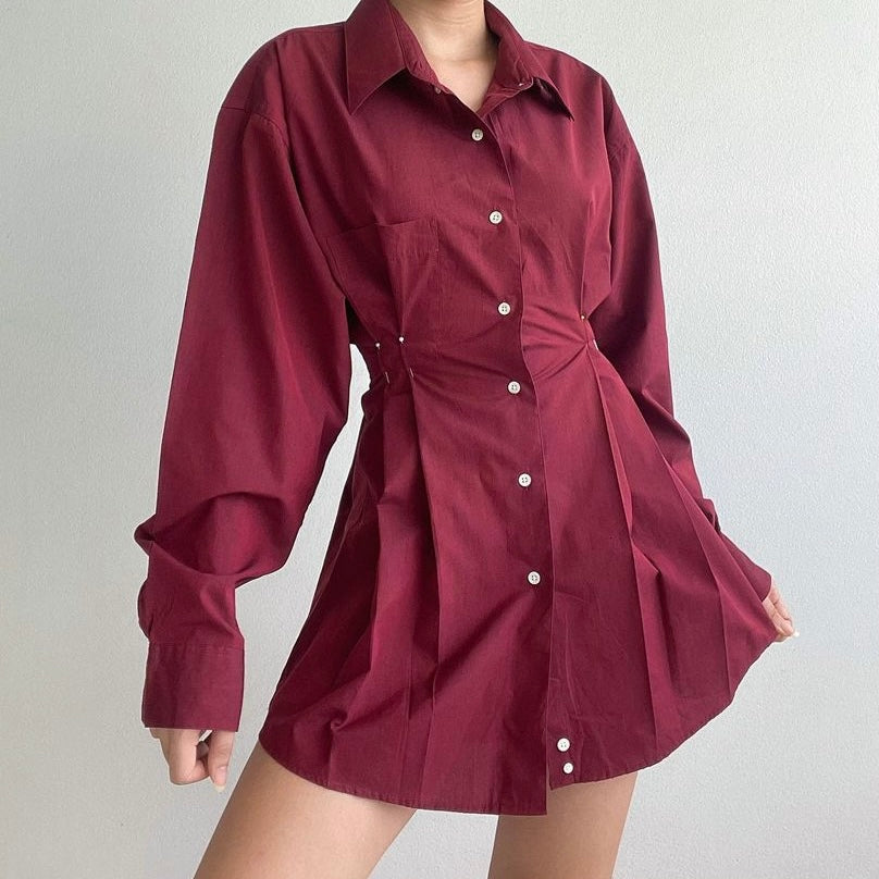 Red #1 (Special Color)- Remade Corset Shirt Dress