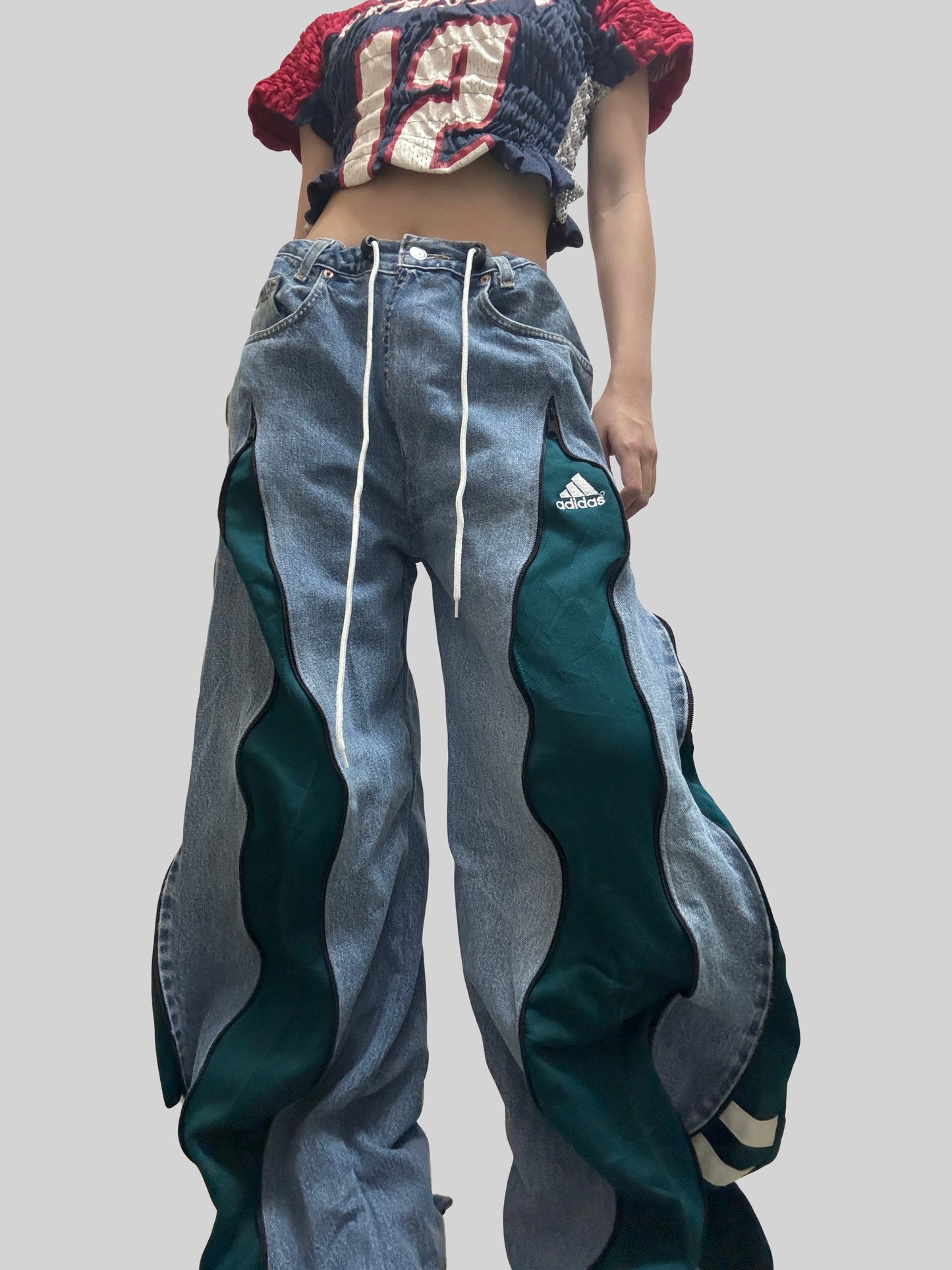 Green Adidas Sweatpants X Levi’s Jeans Remade #26 (with flaws瑕疵品)